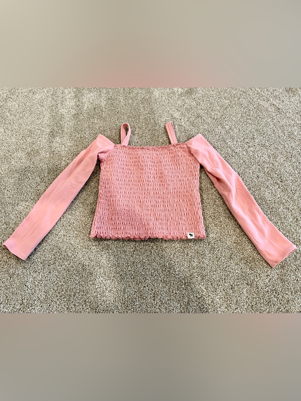 Abercrombie Kids Pink Smocked Off-Shoulder Long Sleeve Top